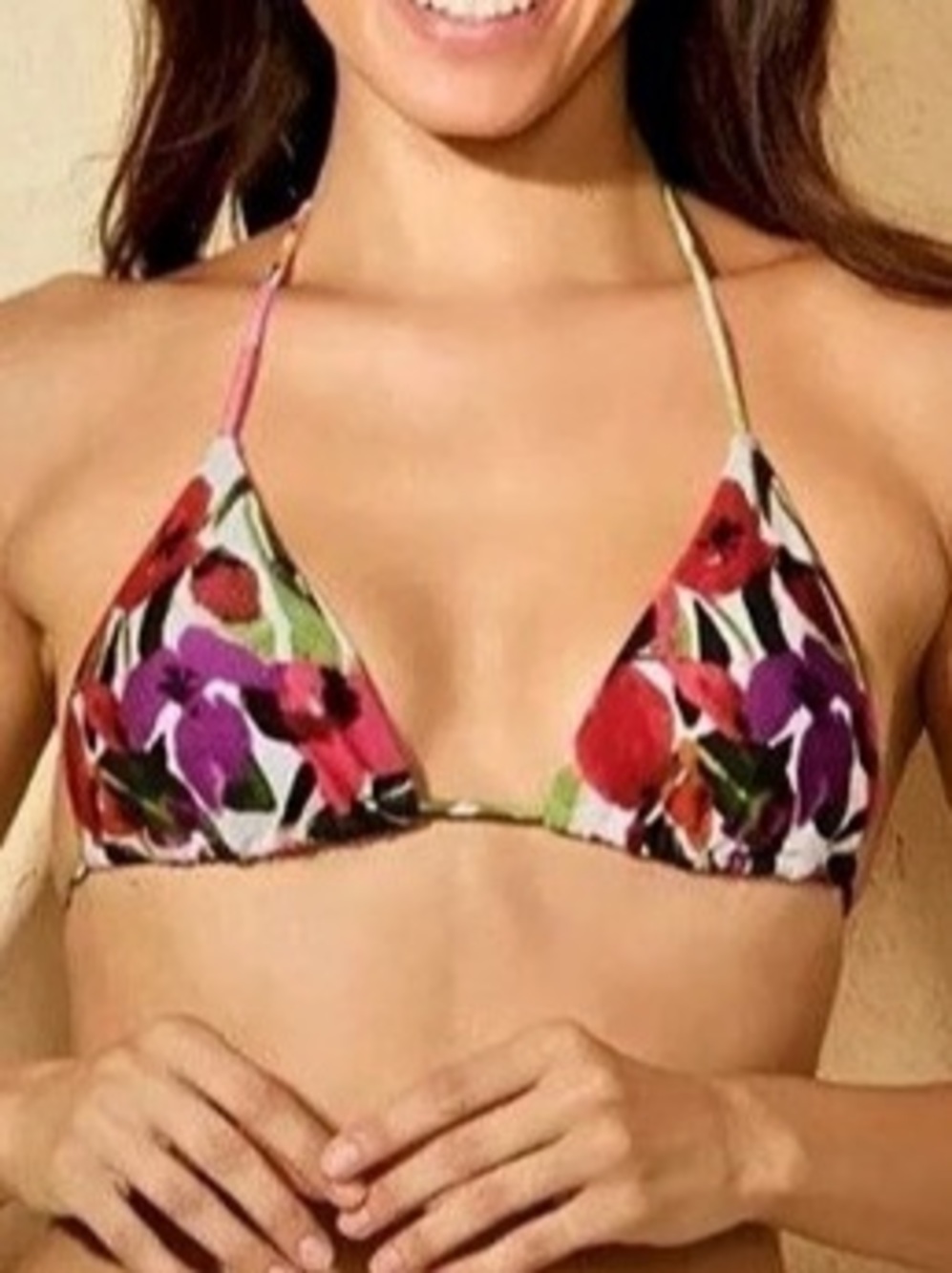 Shade & Shore Triangle Bikini Top Floral Purple, Green & Pink